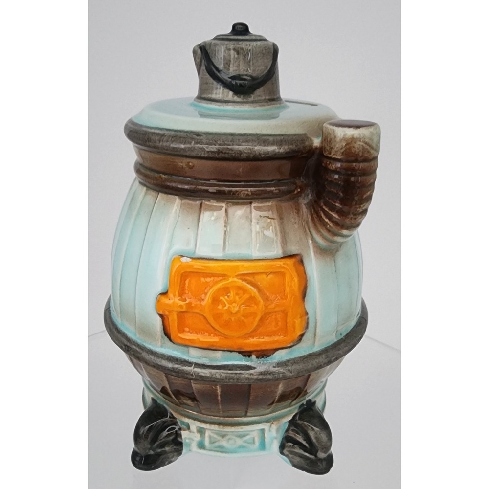Vtg Norcrest Potbelly Stove Coin Bank Ceramic PB 6 Pot Belly Hard To Find RARE